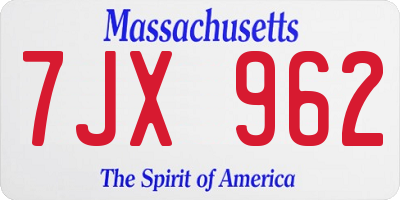 MA license plate 7JX962