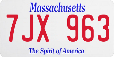 MA license plate 7JX963