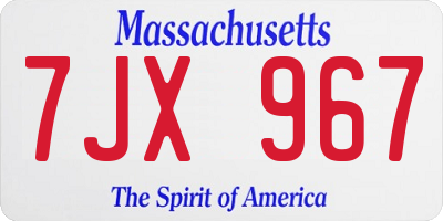 MA license plate 7JX967