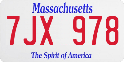 MA license plate 7JX978