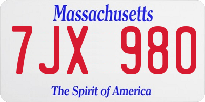 MA license plate 7JX980