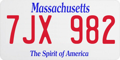 MA license plate 7JX982