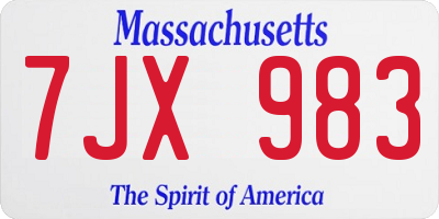 MA license plate 7JX983