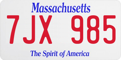 MA license plate 7JX985