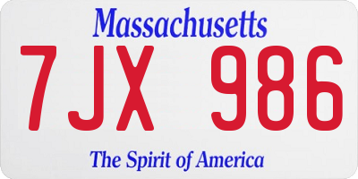 MA license plate 7JX986