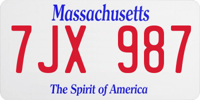 MA license plate 7JX987