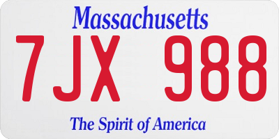 MA license plate 7JX988
