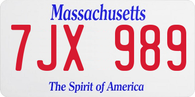 MA license plate 7JX989
