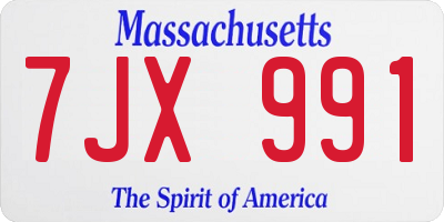 MA license plate 7JX991