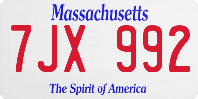 MA license plate 7JX992