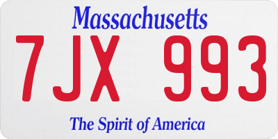 MA license plate 7JX993