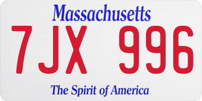 MA license plate 7JX996