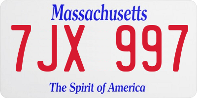 MA license plate 7JX997