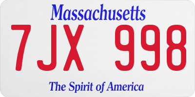 MA license plate 7JX998