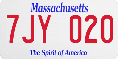 MA license plate 7JY020