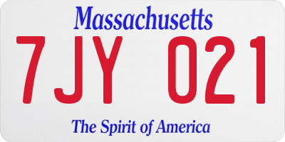MA license plate 7JY021