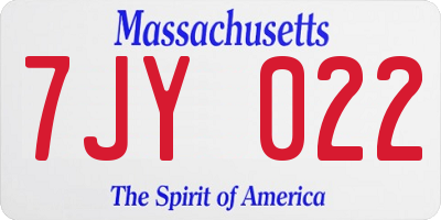 MA license plate 7JY022
