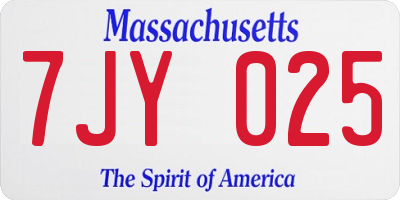 MA license plate 7JY025