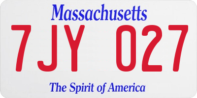 MA license plate 7JY027