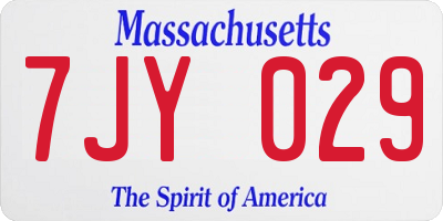 MA license plate 7JY029