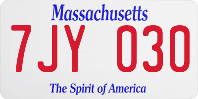 MA license plate 7JY030