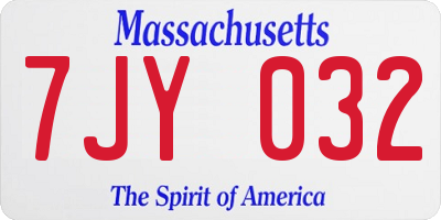 MA license plate 7JY032