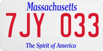 MA license plate 7JY033