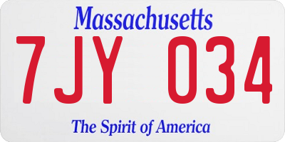 MA license plate 7JY034