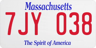 MA license plate 7JY038