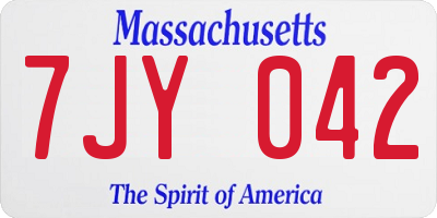 MA license plate 7JY042