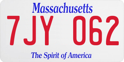 MA license plate 7JY062