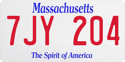 MA license plate 7JY204
