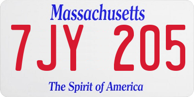MA license plate 7JY205