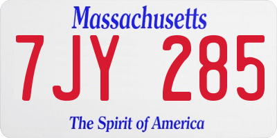 MA license plate 7JY285