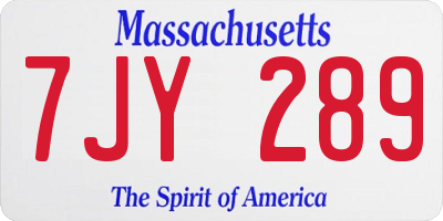 MA license plate 7JY289