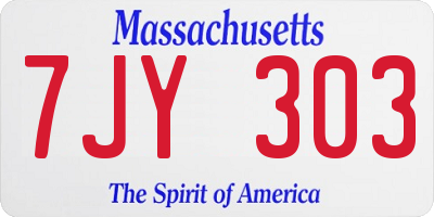 MA license plate 7JY303