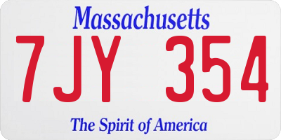 MA license plate 7JY354