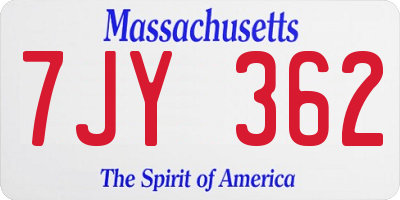 MA license plate 7JY362