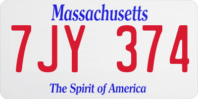 MA license plate 7JY374