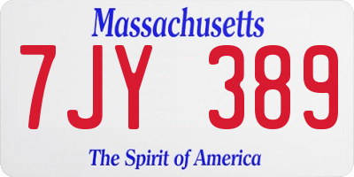 MA license plate 7JY389