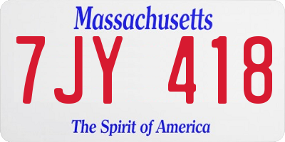 MA license plate 7JY418