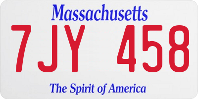 MA license plate 7JY458