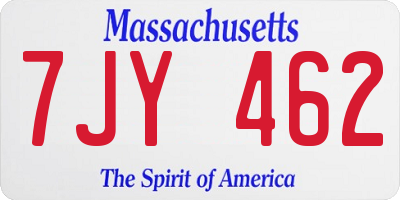 MA license plate 7JY462