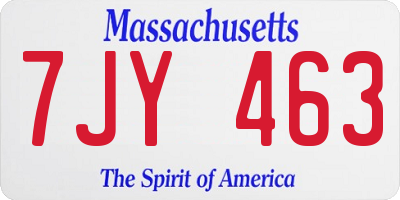 MA license plate 7JY463