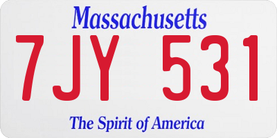 MA license plate 7JY531