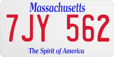 MA license plate 7JY562