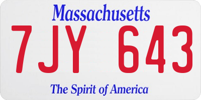 MA license plate 7JY643