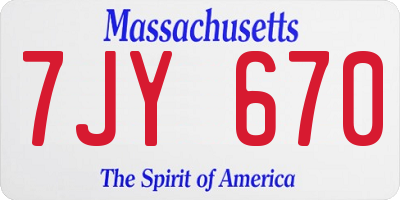 MA license plate 7JY670
