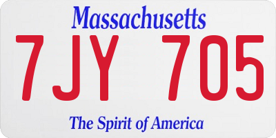 MA license plate 7JY705