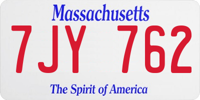 MA license plate 7JY762